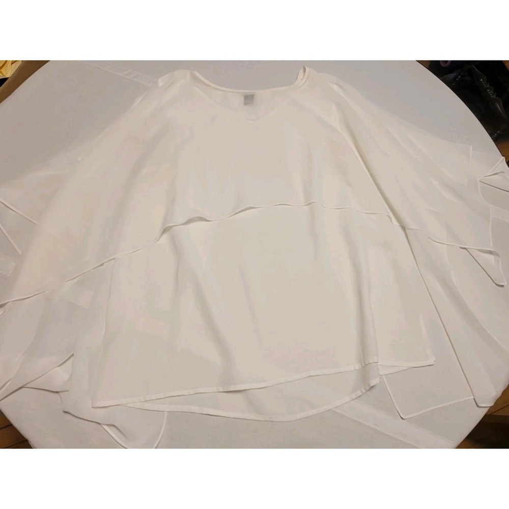 Chico's Black Label Size 1 Medium White Sheer Flowy Cape Sleeve Blouse Dressy - Picture 5 of 7